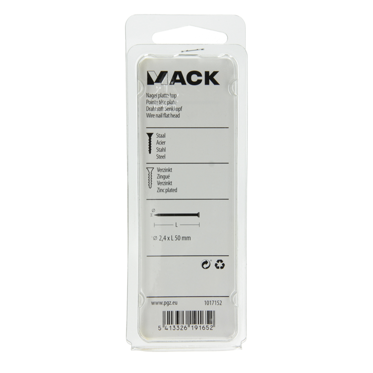Mack 1017152 - clavo cabeza plana acero galvanizado 100 gr 2,4 x 50 mm | 5 piezas