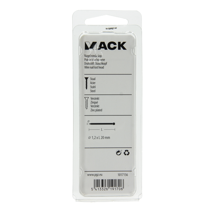 Mack 1017156 - clavo cabeza redonda acero galvanizado 100 gr 1,2 x 20 mm | 5 piezas