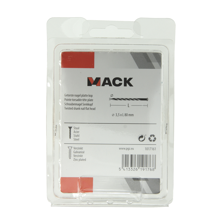 Mack 1017161 - clavo torcido pk galvanizado 135gr 3,5 x 80 mm | 5 piezas