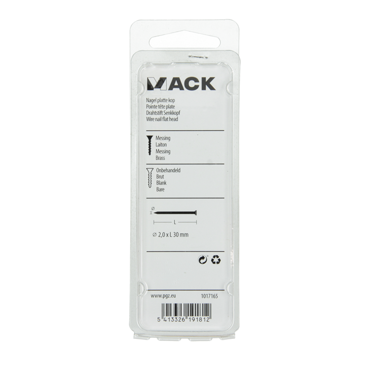 Mack 1017165 - clavo cabeza plana latón 20 gr2.0 x 30 mm | 10 piezas
