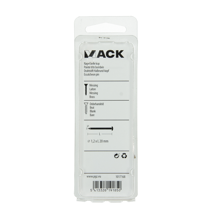 Mack 1017168 - clavo cabeza convexa latón 20 gr 1,2 x 20 mm | 10 piezas