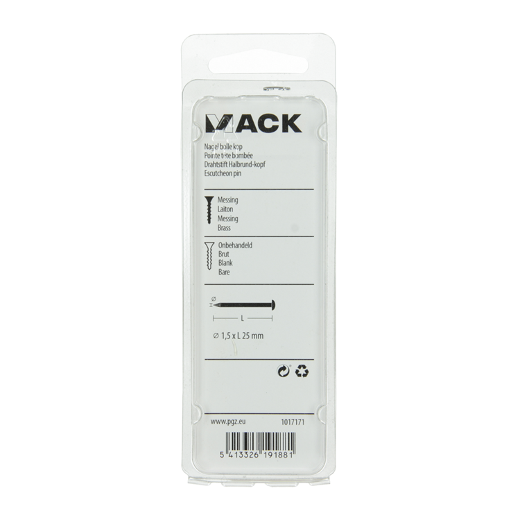 Mack 1017171 - clavo cabeza convexa latón 20 gr 1,5 x 25 mm | 10 piezas