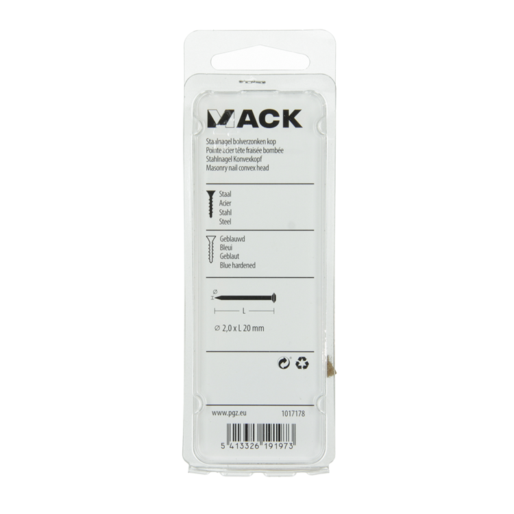 Mack 1017178 - clavo de acero bvk acero pavonado 40 gr 2,0 x 20 mm | 10 piezas