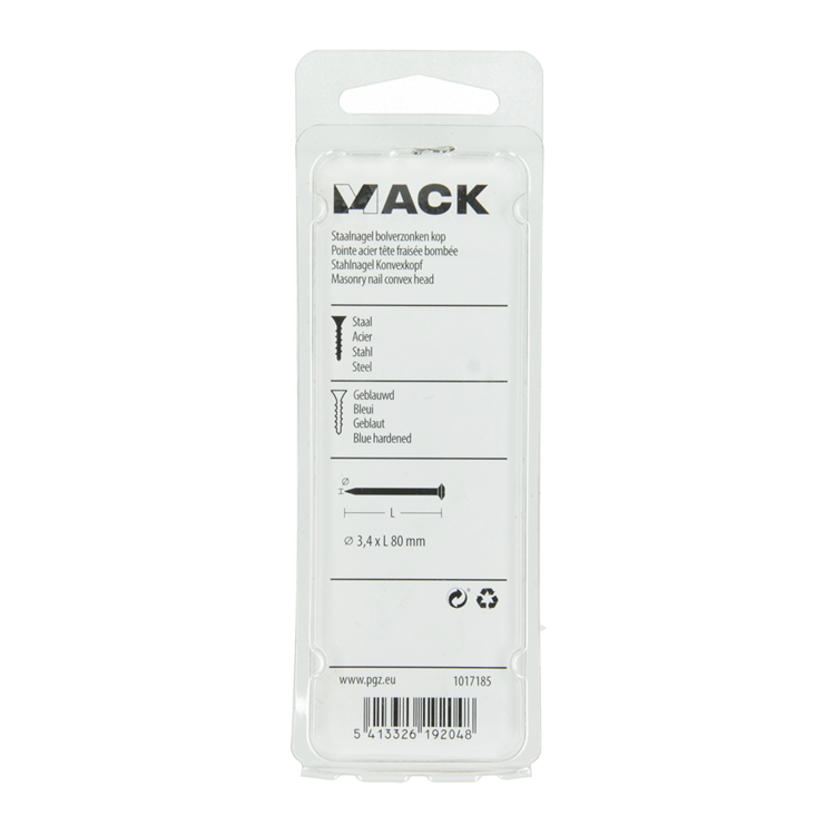 Mack 1017185 - clavo de acero bvk acero pavonado 45 gr 3,4 x 80 mm | 10 piezas