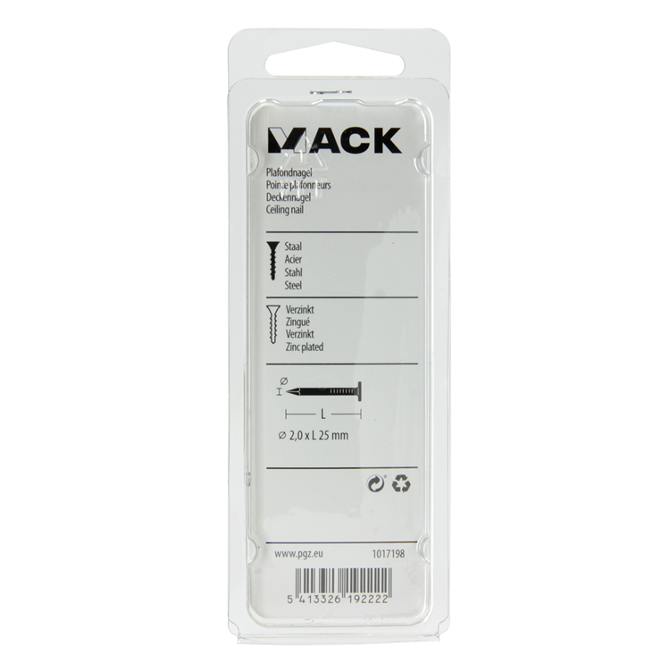 Mack 1017198 - Clavo de techo acero galvanizado 90 gr 2,0 x 25 mm | 5 piezas