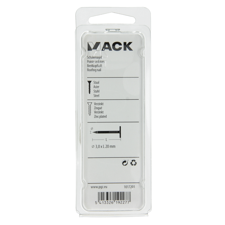 Mack 1017201 - clavo de esquisto de acero galvanizado 100 gr 3,0 x 20 mm | 5 piezas