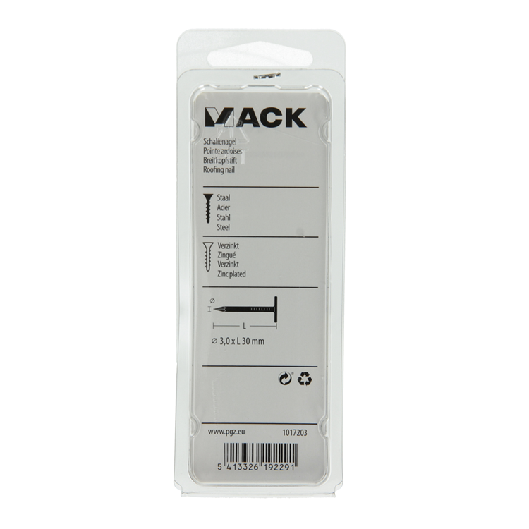 Mack 1017203 - clavo de esquisto de acero galvanizado 100 gr 3,0 x 30 mm | 5 piezas