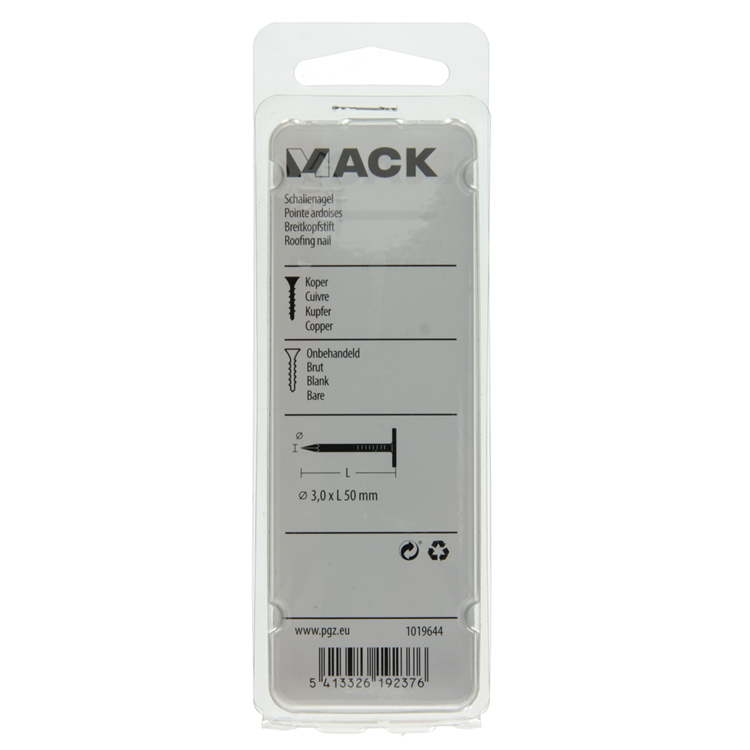 Mack 1019644 - clavo de esquisto cobre 30 gr 3,0 x 50 mm | 10 piezas
