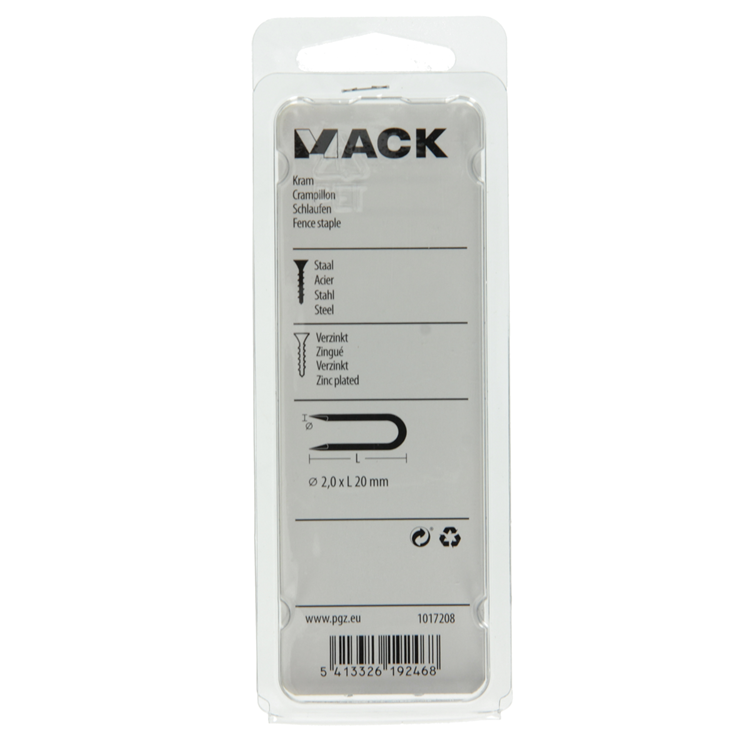 Mack 1017208 - grapa de acero galvanizado 80 gr 2,0 x 20 mm | 5 piezas