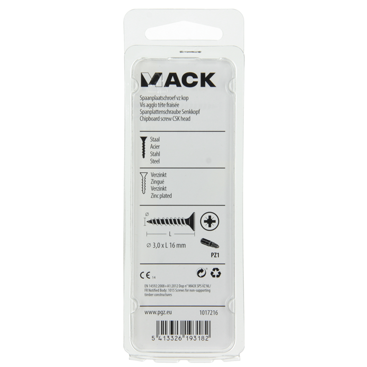 Mack 1017216 - tornillo para aglomerado con cabeza chapado en amarillo 50 piezas 3,0 x 16 mm | 10 piezas