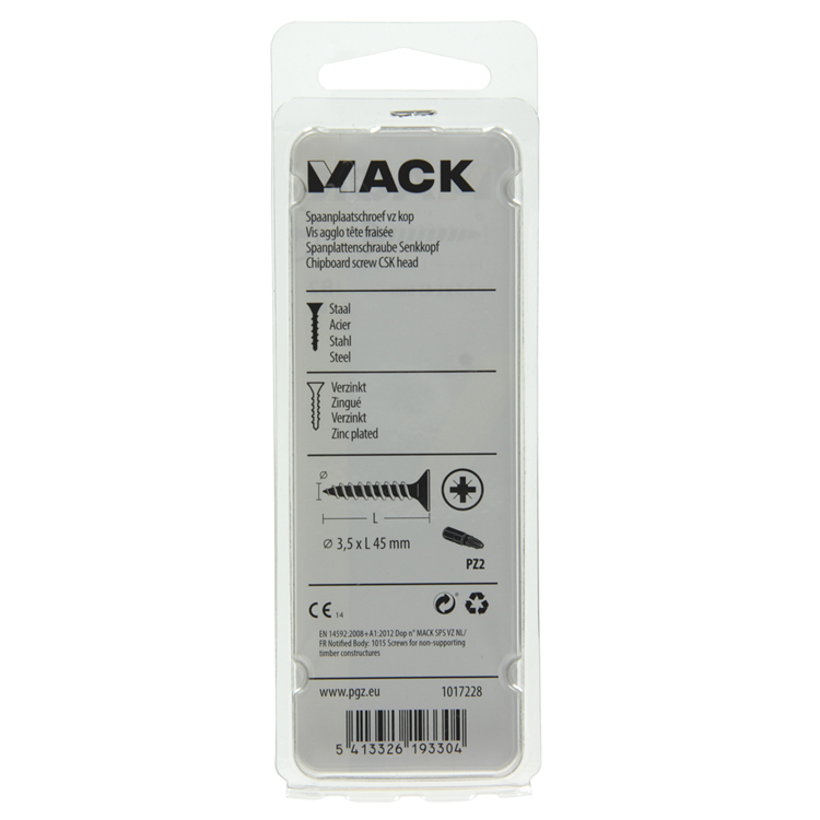 Mack 1017228 - tornillo para aglomerado con cabeza chapada en amarillo 18 piezas 3,5 x 45 mm | 10 piezas