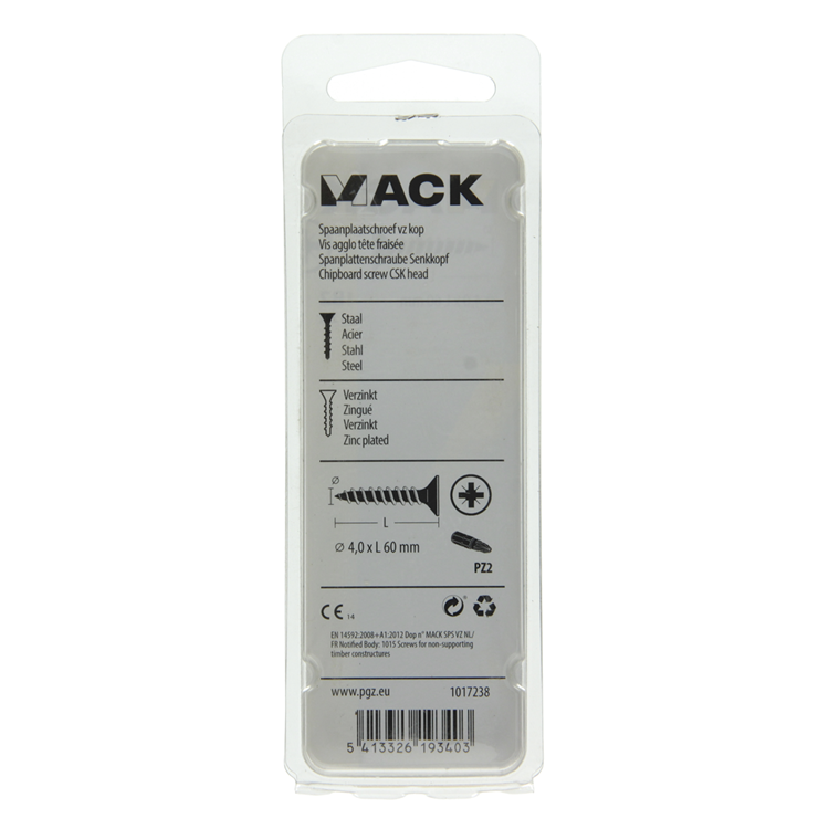 Mack 1017238 - tornillo para aglomerado con cabeza chapada en amarillo 12 piezas 4,0 x 60 mm | 10 piezas