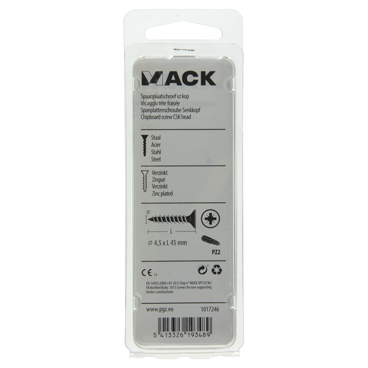 Mack 1017246 - tornillo para aglomerado con cabeza chapada en amarillo 13 piezas 4,5 x 45 mm | 10 piezas