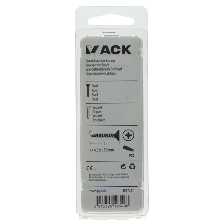 Mack 1017247 - tornillo para aglomerado con cabeza chapada en amarillo 12 piezas 4,5 x 50 mm | 10 piezas