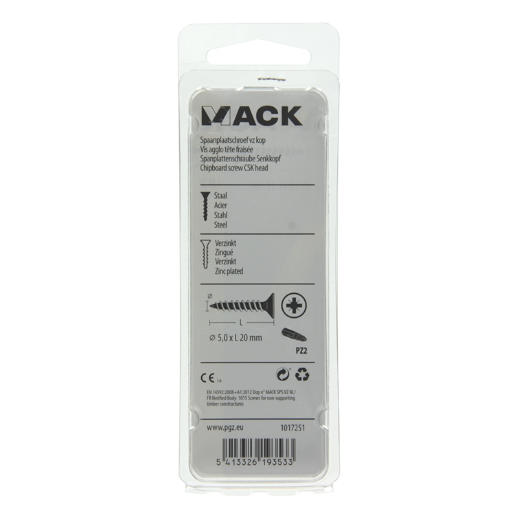 Mack 1017251 - tornillo para aglomerado con cabeza chapado en amarillo 20 piezas 5,0 x 20 mm | 10 piezas