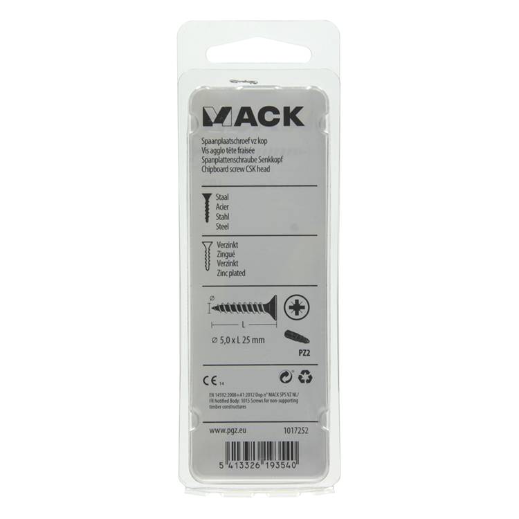 Mack 1017252 - tornillo para aglomerado con cabeza chapada en amarillo 18 piezas 5,0 x 25 mm | 10 piezas