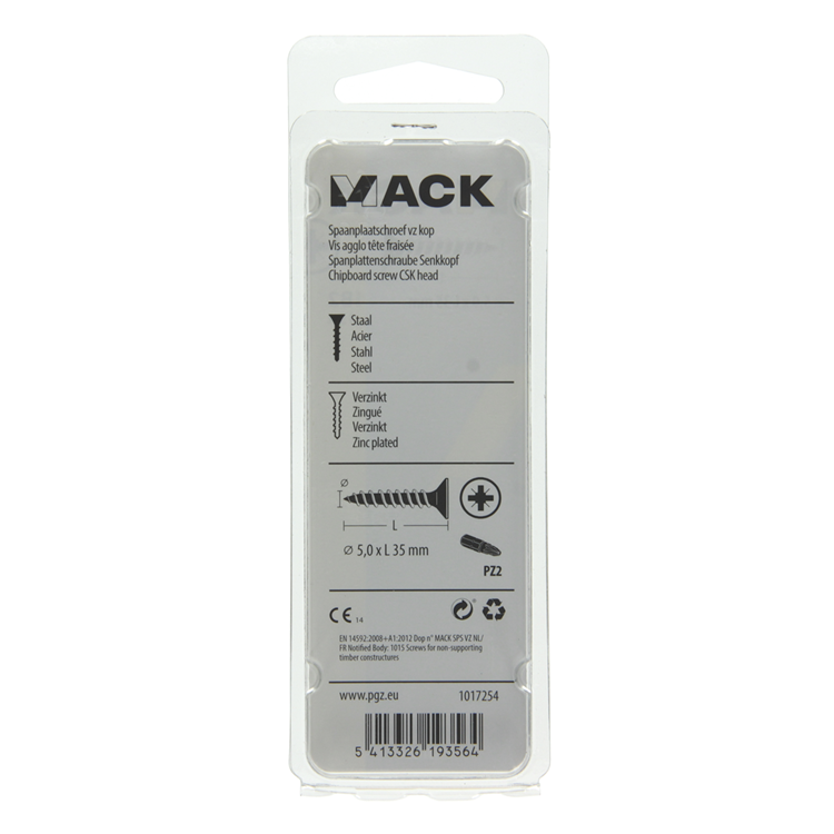 Mack 1017254 - tornillo para aglomerado con cabeza chapada en amarillo 13 piezas 5,0 x 35 mm | 10 piezas