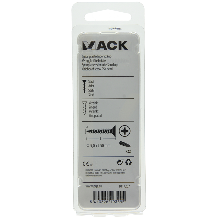 Mack 1017257 - tornillo para aglomerado con cabeza chapado en amarillo 10 piezas 5,0 x 50 mm | 10 piezas