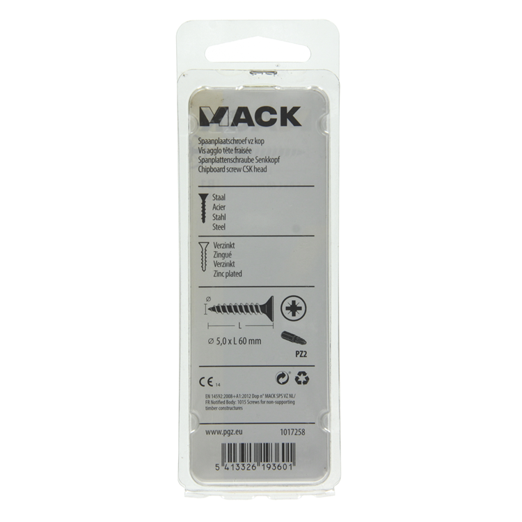 Mack 1017258 - tornillo para aglomerado con cabeza chapada en amarillo. 8 piezas 5,0 x 60 mm | 10 piezas
