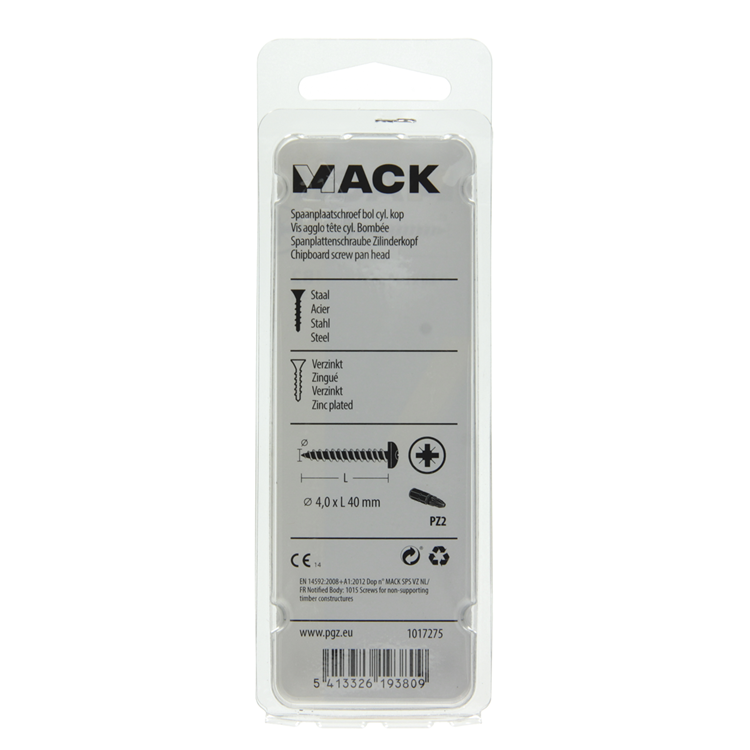 Mack 1017275 - tornillo para aglomerado cabeza cilíndrica chapado en amarillo 15 piezas 4,0 x 40 mm | 10 piezas