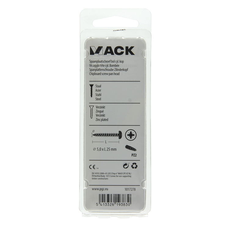 Mack 1017278 - tornillo para aglomerado cabeza cilíndrica chapado en amarillo 18 piezas 5,0 x 25 mm | 10 piezas