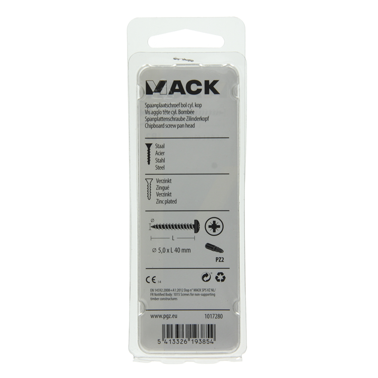 Mack 1017280 - tornillo para aglomerado cabeza cilíndrica chapado en amarillo 12 piezas 5,0 x 40 mm | 10 piezas