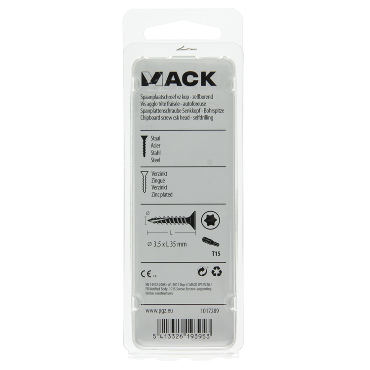 Mack 1017289 - vite a chip con testa automontante placcata gialla .24 pz 3,5 x 35 mm | 10 pezzi