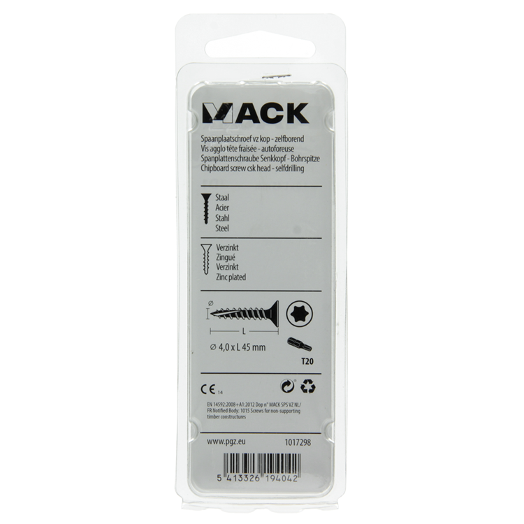 Mack 1017298 - cabeza de tornillo de chip automontable chapado en amarillo 16 piezas 4,0 x 45 mm | 10 piezas
