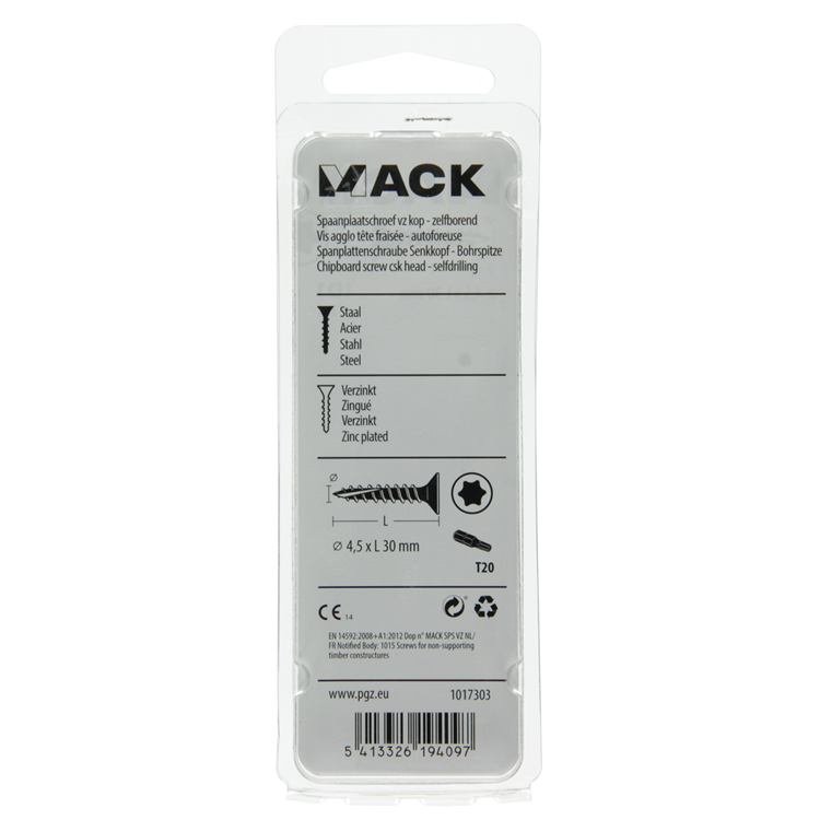 Mack 1017303 - spainplschr.vzkop-automontaje chapado en amarillo 18 piezas 4,5 x 30 mm | 10 piezas