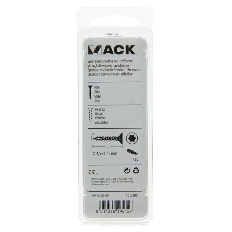 Mack 1017306 - spainplschr.vzkop-automontaje chapado en amarillo 13 piezas 4,5 x 45 mm | 10 piezas