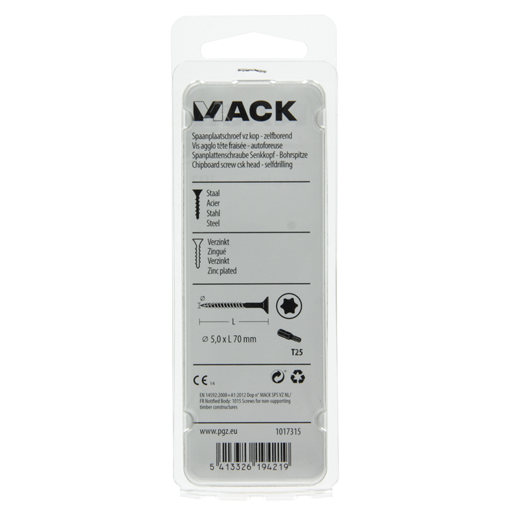 Mack 1017315 - spainplschr.vzkop-automontaje chapado en amarillo 7 piezas 5,0 x 70 mm | 10 piezas