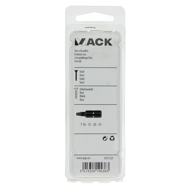 Mack 1017329 - punta torx acero sin tratar 4 piezas t10-15 20-25 | 10 piezas