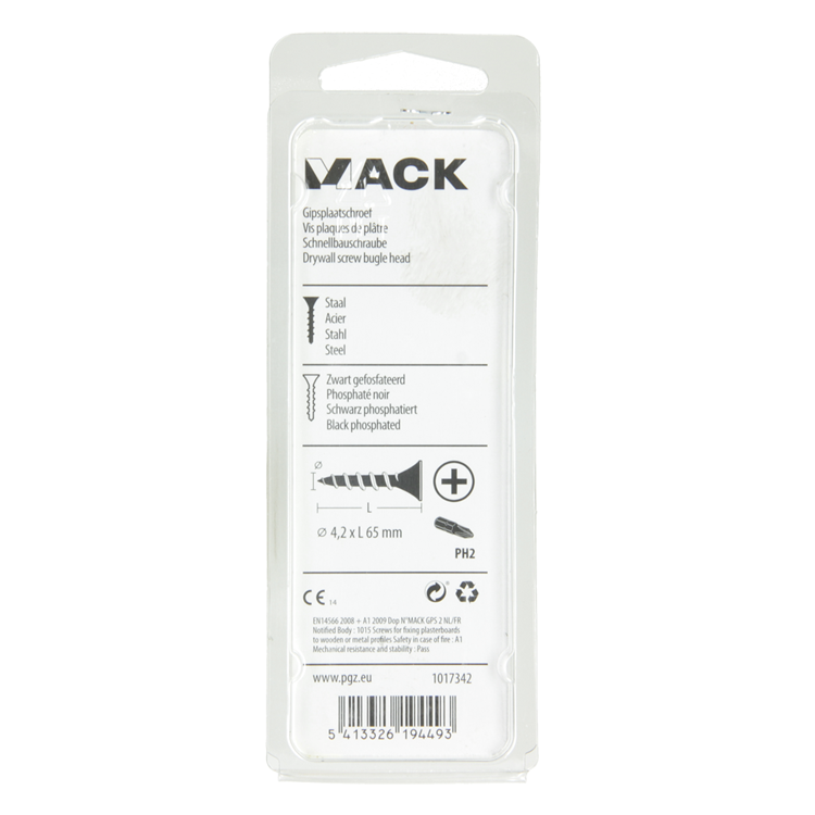 Mack 1017342 - tornillo para placas de yeso fosfatado negro. 12 piezas 4,2 x 65 mm | 10 piezas