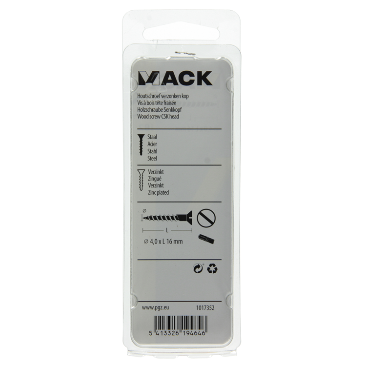 Mack 1017352 - tornillo para madera cabeza avellanada galvanizado 24 piezas 4,0 x 16 mm | 10 piezas