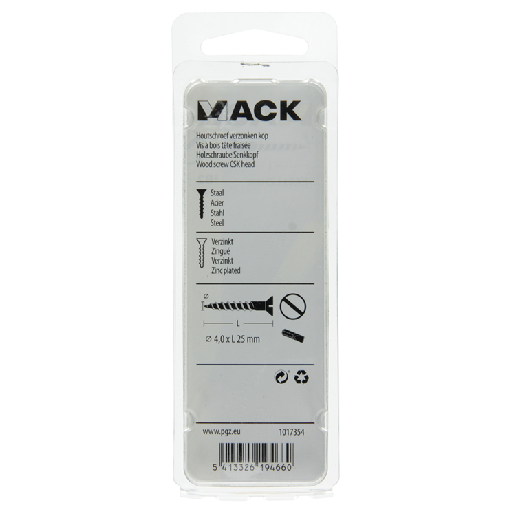 Mack 1017354 - tornillo para madera cabeza avellanada galvanizado 20 piezas 4,0 x 25 mm | 10 piezas