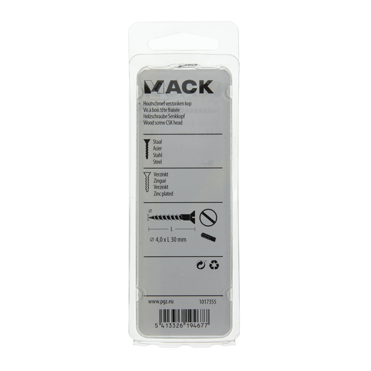 Mack 1017355 - tornillo para madera cabeza avellanada galvanizado 17 piezas 4,0 x 30 mm | 10 piezas