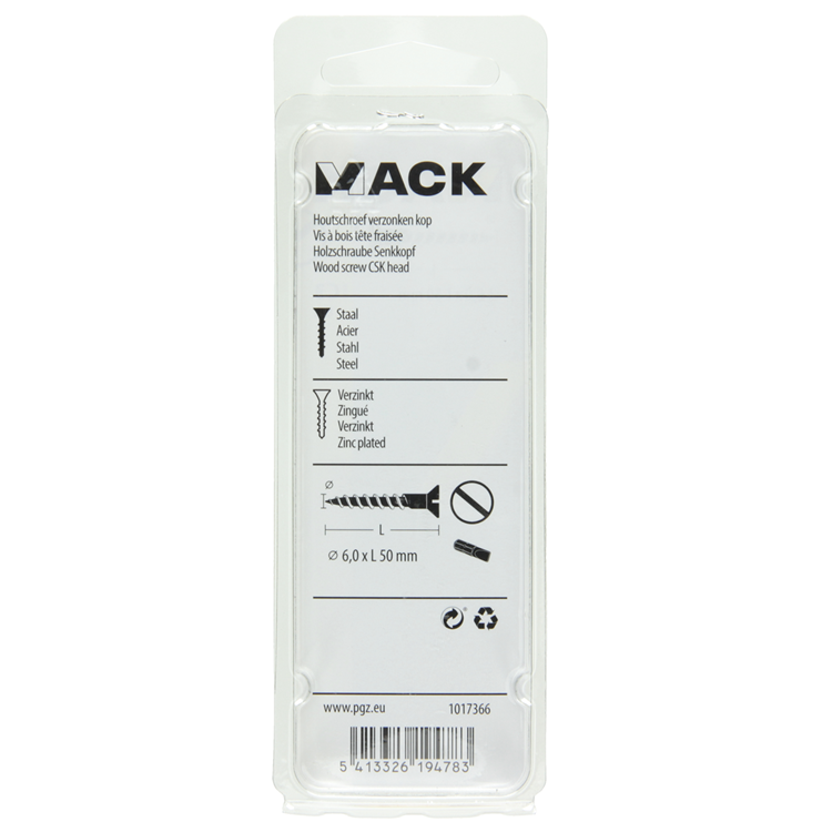 Mack 1017366 - tornillo para madera cabeza avellanada galvanizado 6 piezas 6,0 x 50 mm | 10 piezas
