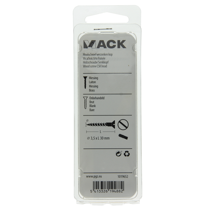 Mack 1019652 - tornillo para madera cabeza avellanada latón 9 piezas 3,5 x 30 mm | 10 piezas