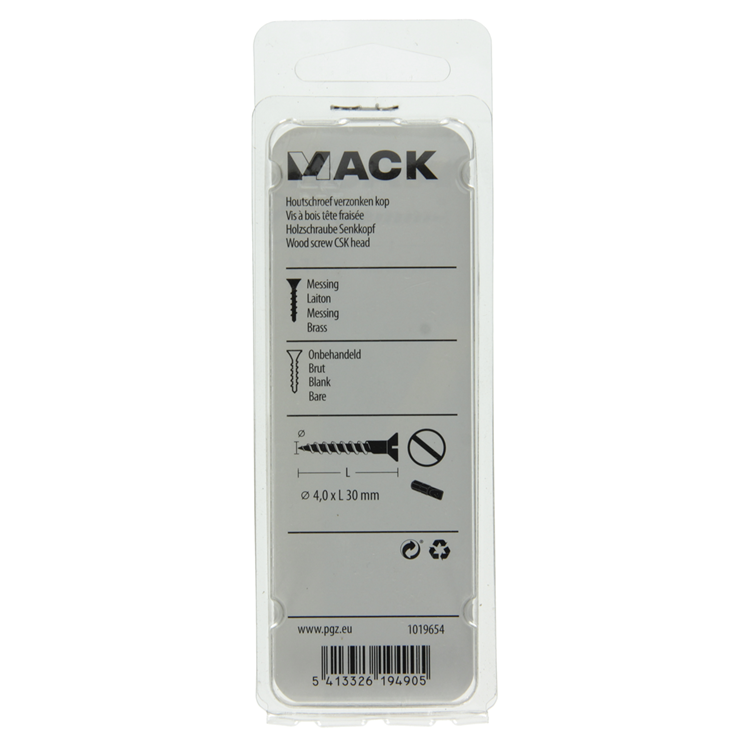 Mack 1019654 - tornillo para madera cabeza avellanada latón 7 piezas 4,0 x 30 mm | 10 piezas