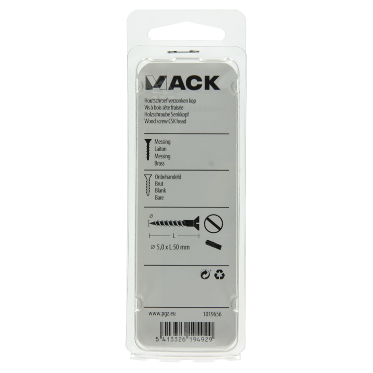 Mack 1019656 - tornillo para madera cabeza avellanada latón 4 piezas 5,5 x 50 mm | 10 piezas