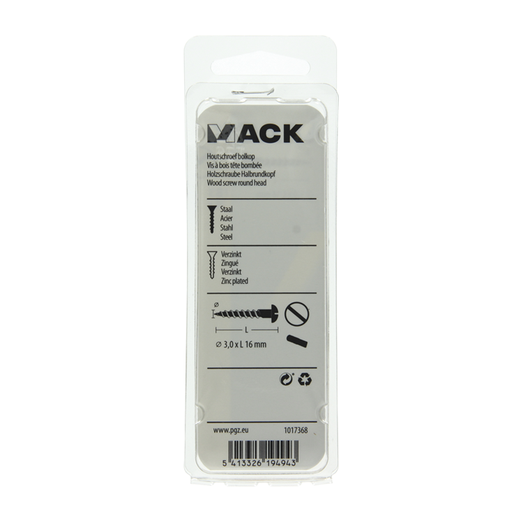 Mack 1017368 - tornillo para madera cabeza plana acero galvanizado 25 piezas 3,0 x 16 mm | 10 piezas