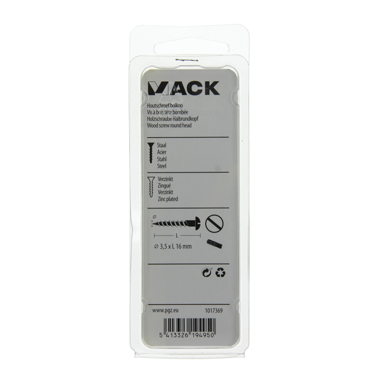 Mack 1017369 - tornillo para madera cabeza troncocónica acero galvanizado 20 piezas 3,5 x 16 mm | 10 piezas