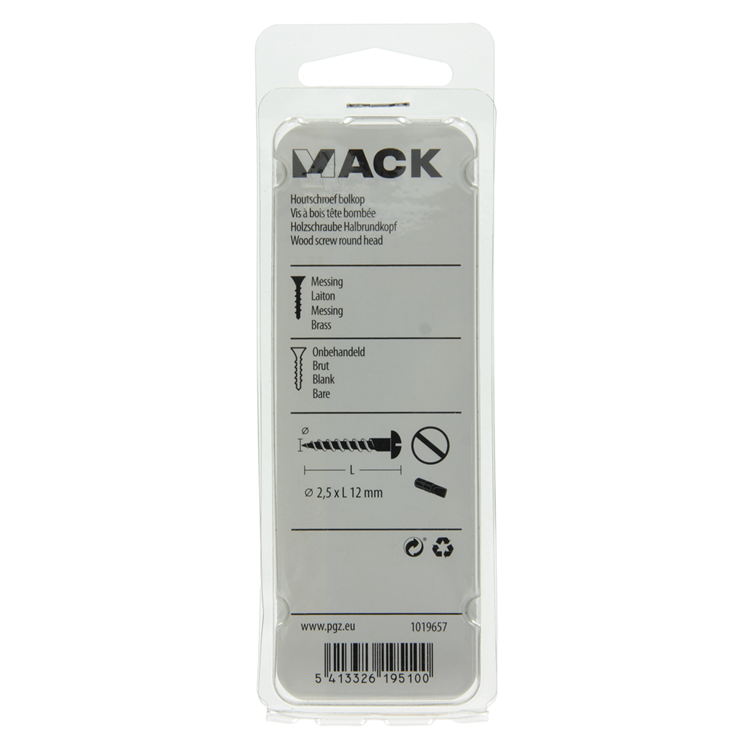 Mack 1019657 - tornillo para madera cabeza plana latón 11 piezas 2,5 x 12 mm | 10 piezas