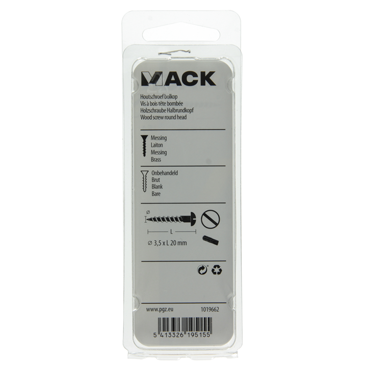 Mack 1019662 - tornillo para madera cabeza plana latón 10 piezas 3,5 x 20 mm | 10 piezas