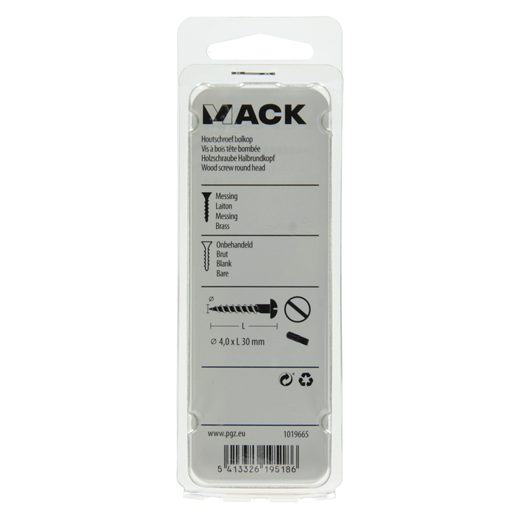 Mack 1019665 - tornillo para madera cabeza plana latón 7 piezas 4,0 x 30 mm | 10 piezas