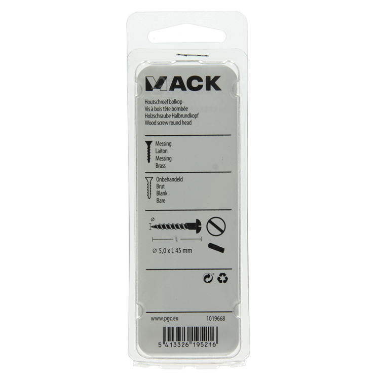 Mack 1019668 - tornillo para madera cabeza plana latón 3 piezas 5,0 x 45 mm | 10 piezas