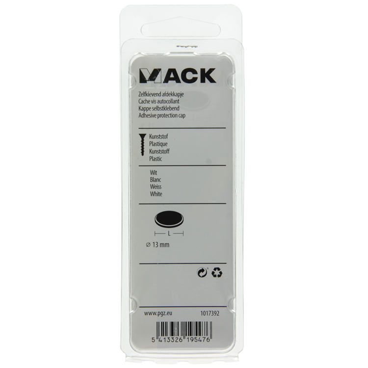 Mack 1017392 - Tapa autoadhesiva de plástico blanco 96 piezas 13 mm | 10 piezas