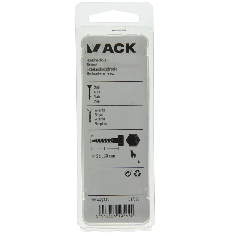 Mack 1017398 - perno roscado para madera acero galvanizado 15 piezas 5 x 30 mm | 10 piezas