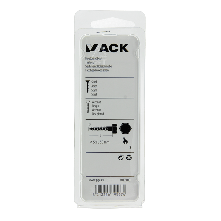 Mack 1017400 - perno roscado para madera acero galvanizado 10 piezas 5 x 50 mm | 10 piezas
