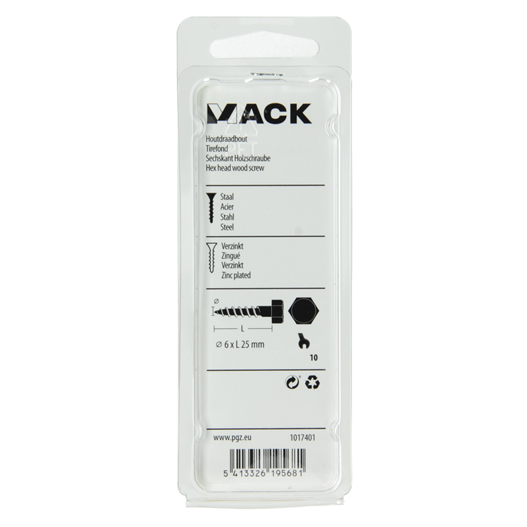Mack 1017401 - perno roscado para madera acero galvanizado 15 piezas 6 x 25 mm | 10 piezas